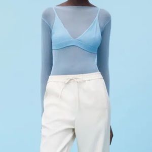 Zara NWT Semi Sheer Top Light Blue